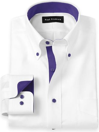 Paul Fredrick Comfort Stretch Non-iron Solid Dress Shirt With Contrast Trim