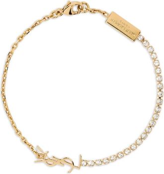 Saint Laurent Cassandre Charm Bracelet In Metal And Rhinestone