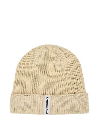 Manastash ribbed logo beanie - men - Cotton - One Size - Neutrals