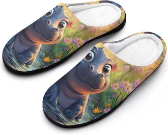 Generic Cute Hippo Womens Slippers Warm House Slippers Indoor House Shoes with Anti-Skid Rubber Sole
