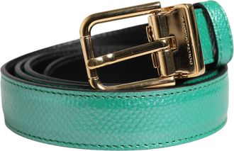 Dolce & Gabbana Men Green Classic Leather Metal Buckle Belt Calf
