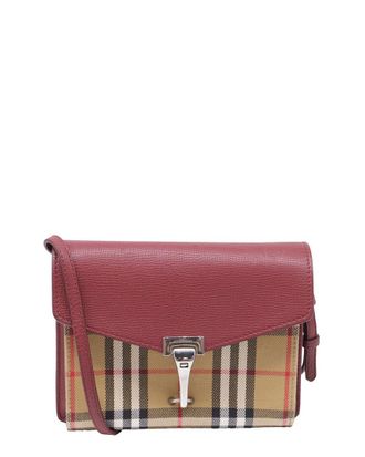 Burberry Red Leather Derby House Check Small Macken Crossbody (Authentic Pre- Loved)