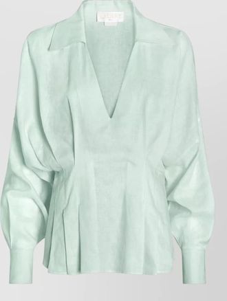 Genny v neck shirt collared long sleeve pleated