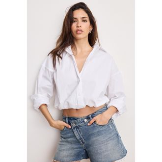 Good American Womens Poplin Bubble Shirt | White, Size Medium | Good American by KhloÈ Kardashian
