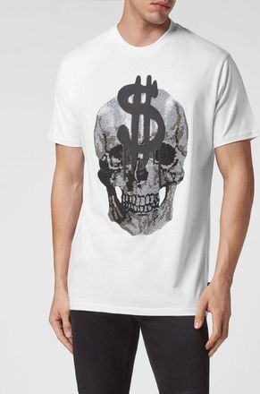 Philipp Plein T-shirt in cotone con stampa Skull e applicazioni di strass