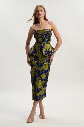 Karen Millen Petite Floral Jacquard Midi Pencil Dress in Multi at Nordstrom, Size 4P