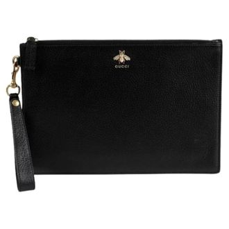 Gucci Pre-owned Clutches, female, Black, Size: ONE SIZE Pre-owned Animalier Strap Pouch