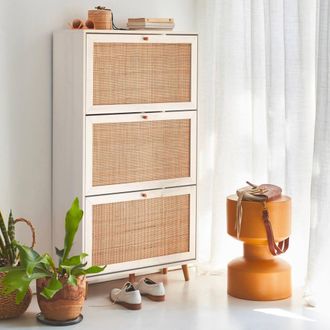 Sweeek Shoe Cabinet With 3 Drawers Wood Decor & Cane in White