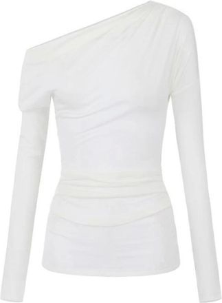 Elisabetta Franchi Overhemden, Dames, Beige, S, Wol, Top van lichtgewicht jersey met geborduurd logo