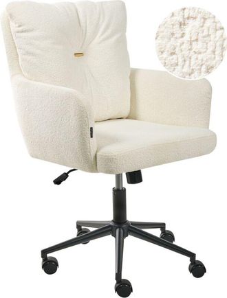 Beliani Silla de oficina de bouclé de poliéster estructura metálica negra función giratoria altura ajustable muebles de oficina blanco crema Alpine