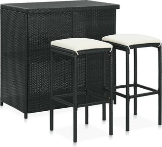 vidaXL Set Mesa Y Sillas De Bar Jard&iacute;n 3 Piezas Rat&aacute;n Sint&eacute;tico Negro Vidaxl