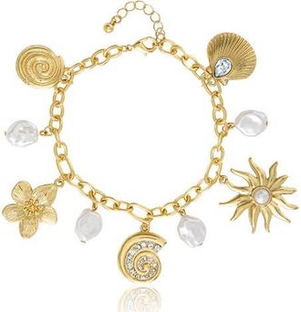 Jessica Simpson Gold-Tone Celestial Charm Bracelet with Imitation Pearls, Adjustable at Nordstrom, Size 7