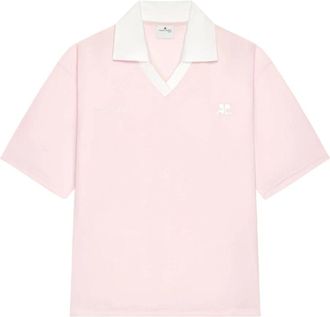 Courr&egrave;ges Logo Geborduurde Polo Shirt - Dames - Polos - Roze - XS - Tops
