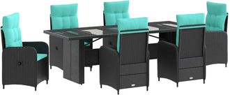 vidaXL Juego De Comedor Para Exteriores 7 Uds. Negro Y Turquesa Vidaxl