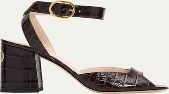 Valentino Garavani 75mm Fawcette Croc-Embossed Leather Sandals