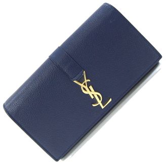Saint Laurent Navy Leather Long Wallet (Bi-Fold) (Pre-Owned)