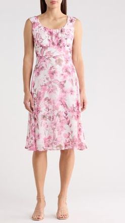Connected Pleated Chiffon Midi Dress in Pink at Nordstrom Rack, Size 14