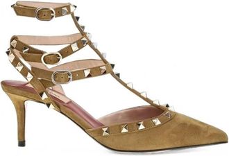 Valentino Schoenen, Dames, Bruin, 38 1/2 EU, Su&egrave;de, Rockstud Su&egrave;de Enkelbandpumps