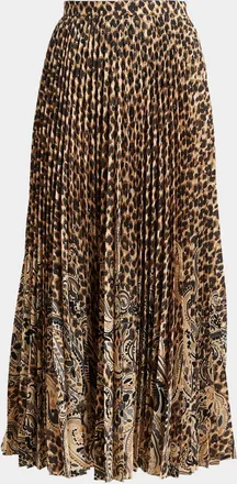 Etro Paisley Leopard-Print Pleated Midi Skirt