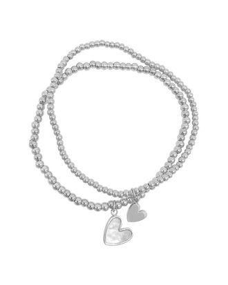 Adornia Adornia Silver Plated Mother-Of-Pearl Heart Ball Bracelet