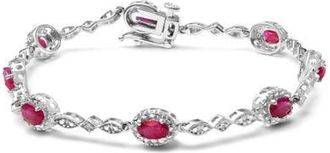 House of Brilliance 10K White Gold 4.5mm x 3mm Oval Ruby and Diamond Link Bracelet - at Nordstrom