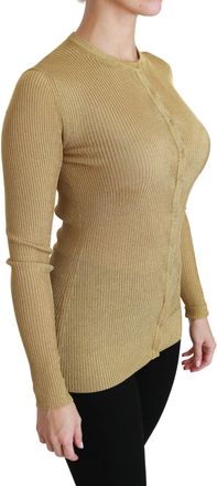 Dolce & Gabbana Womens Gold Long Sleeve Cardigan Viscose Sweater Polyester Clothing