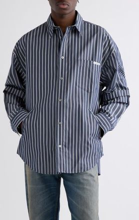 Acne Studios Satero Oversize Stripe Double Sleeve Poplin Button-Up Shirt in Blue/white at Nordstrom, Size 52