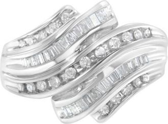 House of Brilliance 10K White Gold 3/4 Cttw Round and Baguette Diamond Channel Ring at Nordstrom, Size 8
