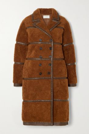 LVIR Double-breasted Faux Leather-trimmed Faux Shearling Coat - Marrone