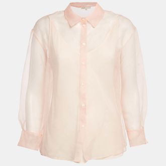 Maje Peach/orange Organza Button Front Long Sleeve Shirt