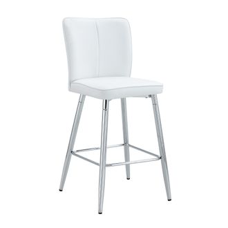 STILVORA Set Di 2 Sgabelli Da Bar Con Schienale Ergonomico E Poggiapiedi, Metallo E Pelle Pu, Bianco E Argento