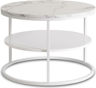 OEM Mesa De Centro Con Estante, La Mejor De 70 Cm, M&aacute;rmol Blanco/blanco Moderno