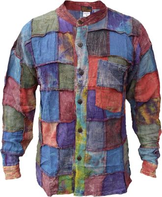 Gheri Mens Tie Dye Stonewashed Patch Cotton Grandad Shirt Full Sleeve XX-Large