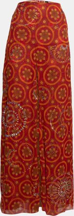 Gianfranco Ferre Vintage Red Printed Silk Embellished Maxi Skirt