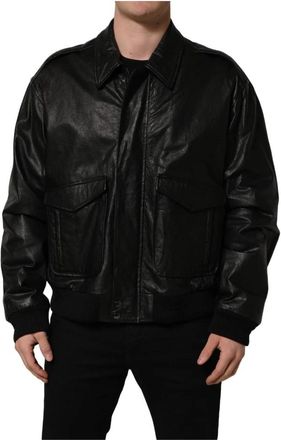 Dolce & Gabbana Full Zip Biker Jacket - Heren - Leren en Su&egrave;de Jassen - Zwart - 3XL - Leer - Jassen