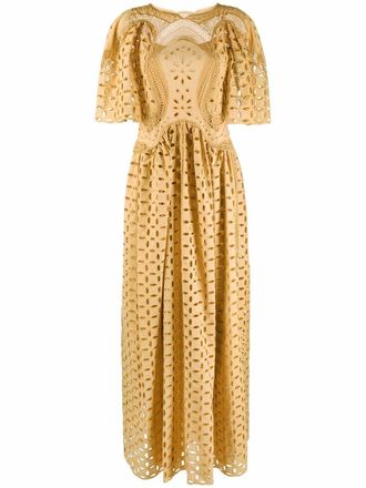 Alberta Ferretti broderie floor-length dress - women - Cotton/Polyester/Cotton - 40 - Yellow