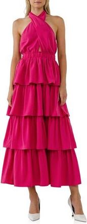 endless rose Halter Neck Tiered Maxi Dress in Fuchsia at Nordstrom Rack, Size X-Small