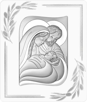 OEM Cuadro En Plata Sagrada Familia Regalo De Bodas 6776op 21 X 24,5 Cm