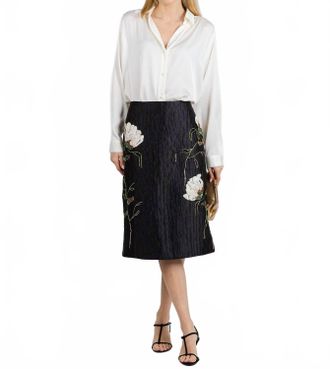 SIMKHAI Arla Floral Jacquard Midi Skirt In Black