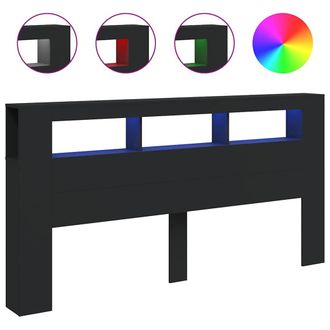 vidaXL Vidaxl - Cabecero Con Led Madera De Ingenier&iacute;a Negro 200x18,5x103,5 Cm