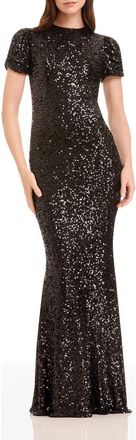Dress The Population Kenzie Sequin Short Sleeve Mermaid Gown in Black at Nordstrom, Size Xx-Small