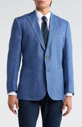 Brooks Brothers Linen Two-Button Sport Coat in Blue Herringbone at Nordstrom Rack, Size 38 Regular