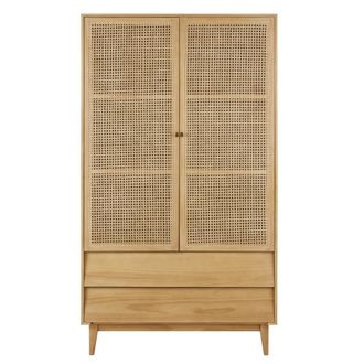 Maisons du monde Guardarropa con 2 puertas batientes y 2 cajones de rejilla de mimbre 105 cm