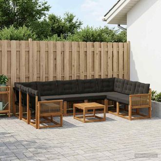 vidaXL Vidaxl Set Di Divani Da Esterno 10 Pz Naturale E Nero