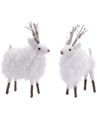 Melrose International Set Of 6 Fluffy Winter Deer Shelf Sitter