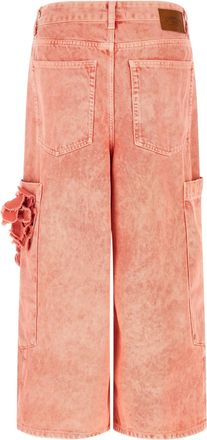 Ganni Stone-Washed Denim Cargo Cargo Shorts - coral