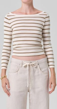 Citizens Of Humanity Boat Neck Slim Tee In Ginger Stripe