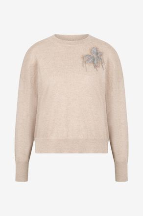 Brunello Cucinelli Boxy-Kaschmirpullover mit Monile-Bl&uuml;tenpatch