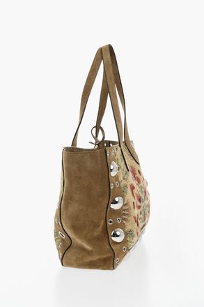 Valentino Suede Tote Bag with Embroidery and Studs Valentino