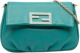 Fendi Pre-owned Womens Leather Fendista Pochette Crossbody - Teal - One Size